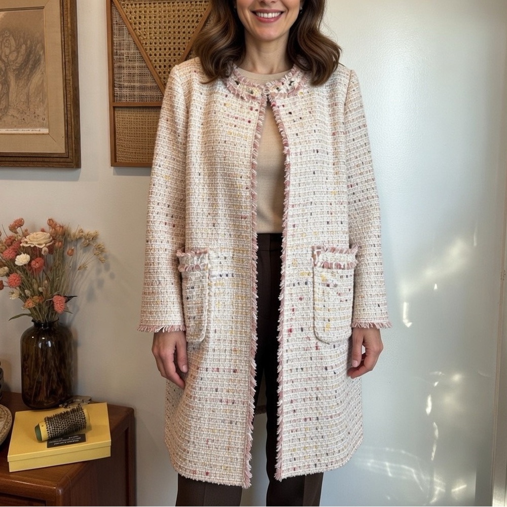 Kate Spade Pink and White Tweed Blazer